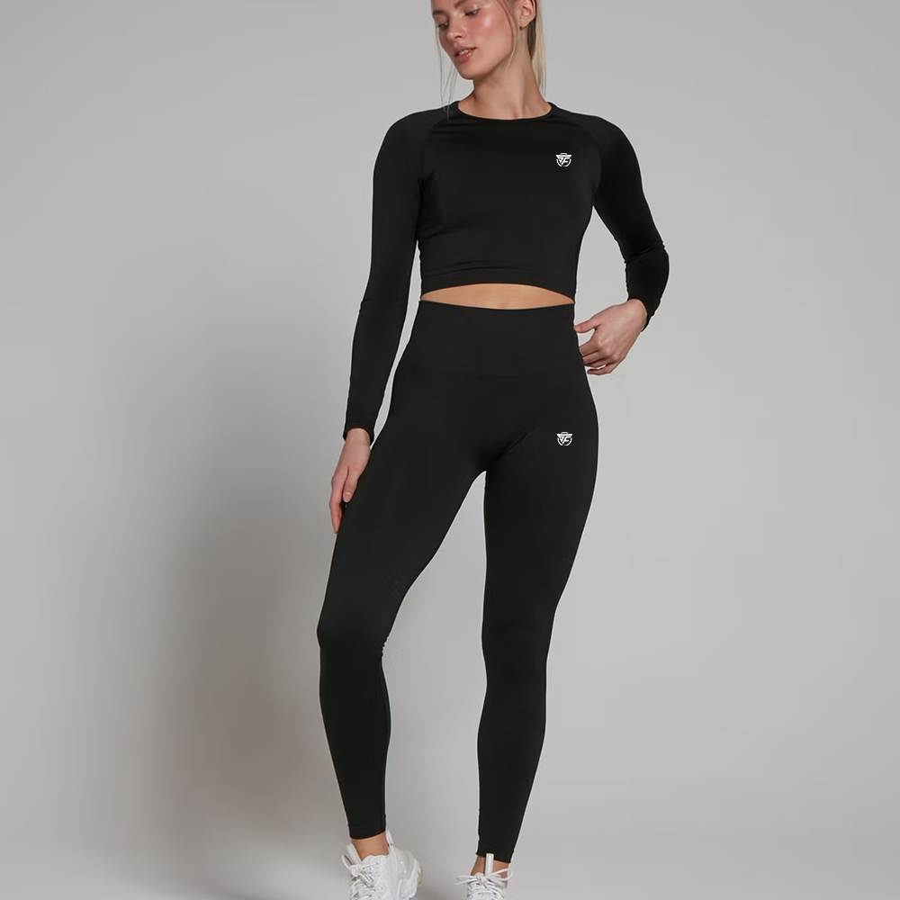 Seamless Long Sleeve Crop Top – Black